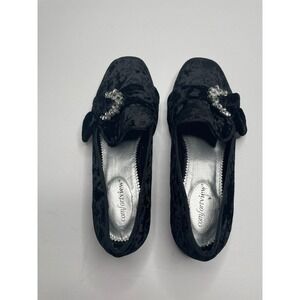 ComfortView 7.5 Black Crushed Velvet & Rhinestone Loafers